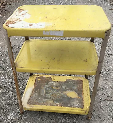 Yellow 3 Shelf Metal Utility Cart Vintage Three Tier Rolling Serving • $27.97