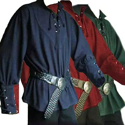 Mens Medieval Renaissance Pirate Shirt 18th Century Long Sleeve T-Shirt Cosplay • $24.69