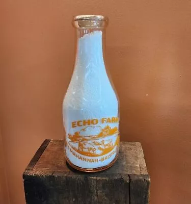 Rare ANTIQUE Glass Milk Bottle MAHANNAH ECHO FARMS DAIRY • 1Qt BRISTOL CT • $24