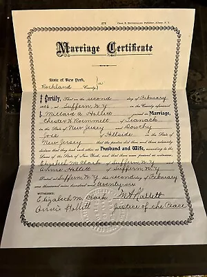 Antique Document - 1926 Certificate Of Marriage New York • $16