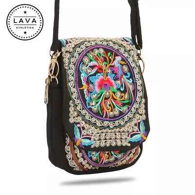 Retro Ethnic Women Cell Phone Bag Embroider Purse Messenger Crossbody Bag Wallet • $8.82