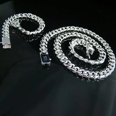 Beautiful Fashion 925 Silver 10MM Chain Men Bracelet Necklace Jewelry Set Noble • $10