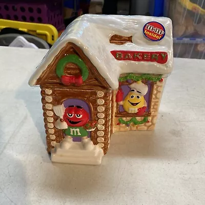 M&Ms Galerie Ceramic Bakery House Log Cabin Christmas Winter Cookie Jar Canister • $49.50