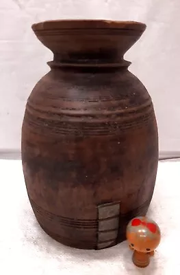 REDUCED Unique Hand Carved Authentic Vintage Indian Wooden MILK POT VASE #1 • $89.89