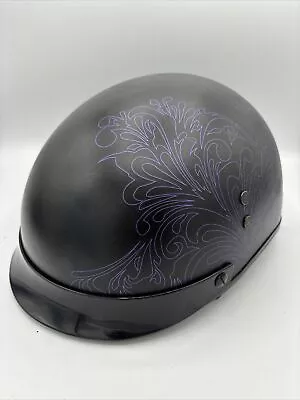 Voss Flat Black Purple Lines Novelty Motorcycle Helmet Light Weight Read • $44.99