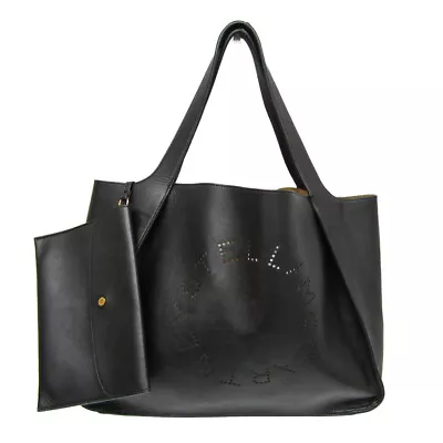 Stella McCartney Logo 502793 W9923 Women's Faux Leather Tote Bag Black BF571794 • $291