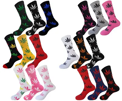 3 Pairs Marijuana Weed Leaf Design Print Crew Socks Cannabis Size 10-13 • $11.99