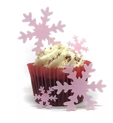 100 Precut Pink Snowflakes Edible Wafer Paper Cake Toppers In 2 Sizes Frozen • £3.49