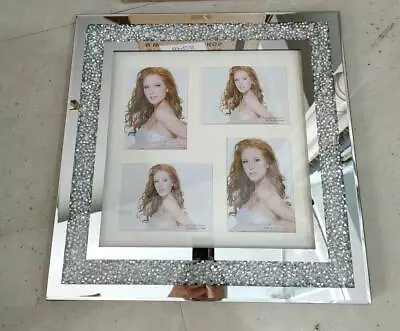 Diamond Crushed Crystal Sparkly Silver Mirrored 4 Picture Wall Hung Photo Frame • £46.99