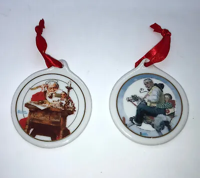2 Norman Rockwell Claus Christmas Tree Ornaments Porcelain 1996 1997 Jc Penney • $2.99