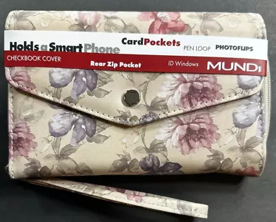 MUNDI Womans / CEO Clutch- Big Fat Wallet / Full Zip TAN W/PAINTED FLOWERS / New • $21.75