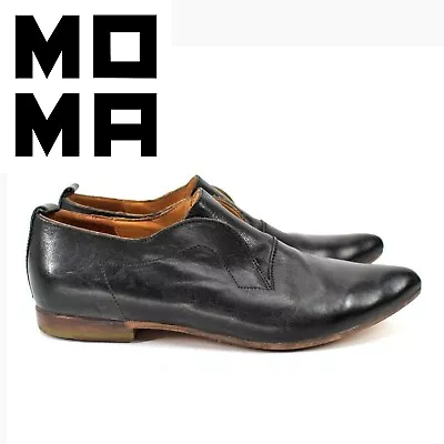 MOMA Hand-made Shoes ML4 Oxfords Laceless Black Leather Pointed Derby Loafer 7 • $84