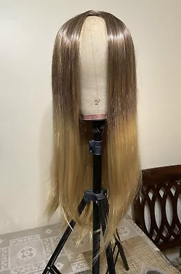 NWT Long Straight Wig 26 Inch Brown With Highlighs Synthetic Heat Safe • $5