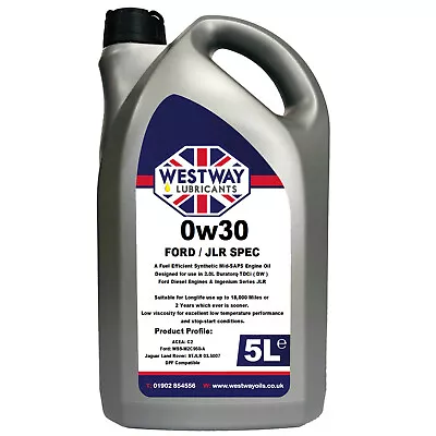 £29.99 • Buy 0W30 C2 Fully Synthetic Engine Oil WSS-M2C950-A STJLR.03.5007 5L - 5 Litres