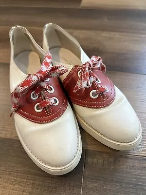 Vintage Pinwheels Red & White Leather Saddle Shoes Size 7.5 • $36