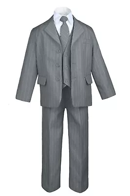 $60.99 • Buy New Infant, Toddler Boy Formal Wedding Blue Gray Khaki Pin Stripe Tuxedo Suit  