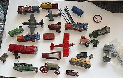 Huge Early Toy Lot Mostly Tootsietoy Fire Engine Airplanes Bus Mack Parts Repair • $79.96