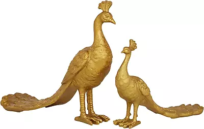 Polystone Peacock Decorative Sculpture Home Decor Statues Set Of 2 Accent Figur • $62.96