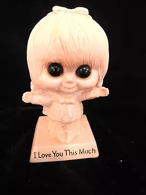 Vintage 1970 W&R Berries Co.  I Love You This Much  Figurine - Pink Big Eye Girl • $9.99