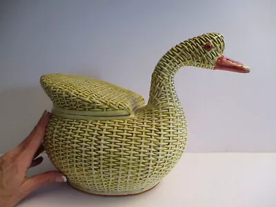 Vintage Ceramic Country Duck Goose Egg Basket Cookie Jar • $79.99