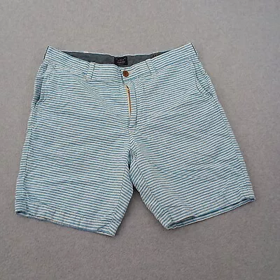 J. Crew Stanton Shorts Mens 34 Linen Blend Blue Stripes Inseam 9  Flat Front • $18.60