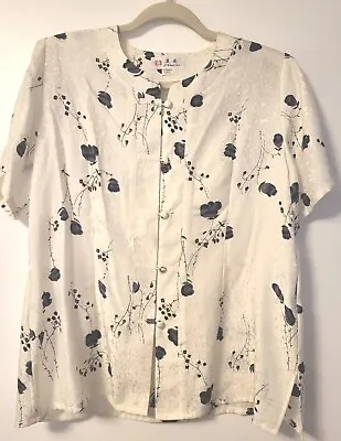 Classic Chinese Silk Blouse In Black And White Meizi XXXL In China USA Sz L-XL • $12.80