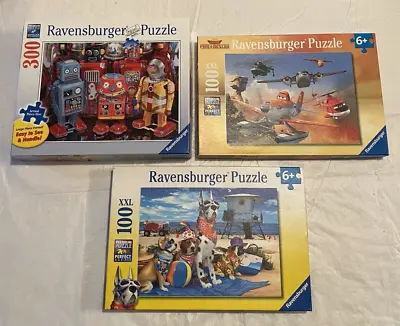 Lot Of 3 Ravensburger Puzzles 100-300 Pieces Complete Robots Planes Dogs • $19.99