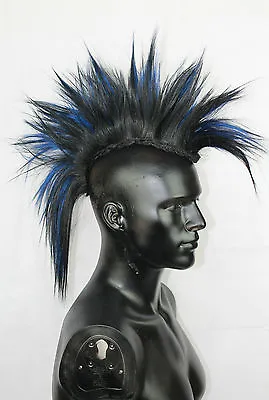 $162.27 • Buy Black & Blue Mohawk Head Piece, Glued Or Clip In, Mens Wig, Unisex, Human Hair