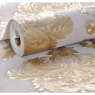 33FT Vintage Luxury Gold Damask Textured Wallpaper Roll Embossed Floral Wall • £9.98