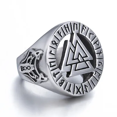 Men Valknut Odin’ Symbol Of Norse Viking Brave Wolf Warrior Stainless Steel Ring • $9.99