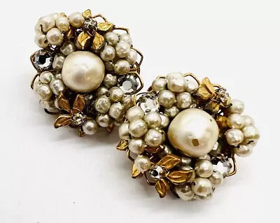 DeMario Hand Wired Faux Pearl & Rhinestone Earrings Signed Vintage Jewelry • $85