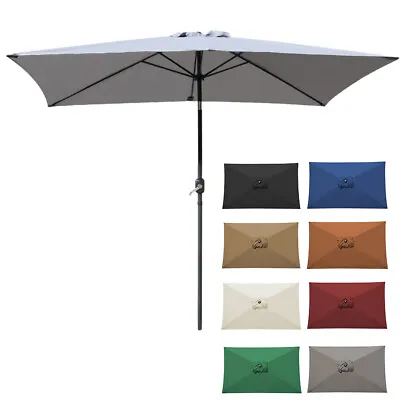 2x3m Rectangle Garden Parasol Sun Shade Umbrella Crank Tilt Base Fabric Cover • £59.99