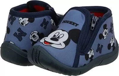 Mickey Mouse Disney Kids Mules Infant Baby Boy Logo Non Slip Shoes Blue Zip Warm • £16.95