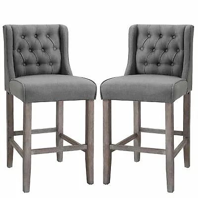 Set Of 2 40  Tufted Wingback Counter Height Bar Stool Dining Chair Grey • $218.39