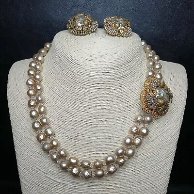 Vintage Unsigne MIRIAM HASKELL Double Strand Necklace Earrings Set. 8599 • $348.99