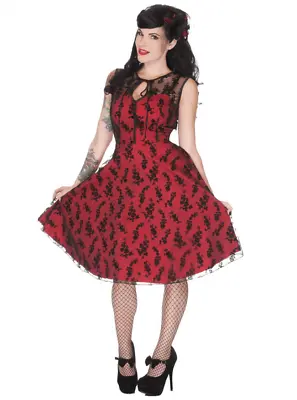 Voodoo Vixen Vintage Floral Flocked 50's Emo Pin Up Rockabilly Dress Dra2144 • $27.49