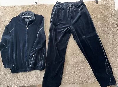 Vintage Velour Weatherproof Men's-2 PC SET Tracksuit-Sweatsuit-Black-Medium • $49.99