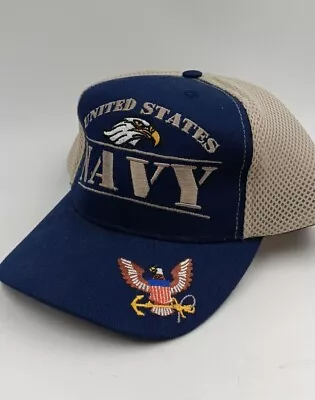 Vintage United States Navy Snapback Trucker Hat Eagle - Made In USA • $21.86