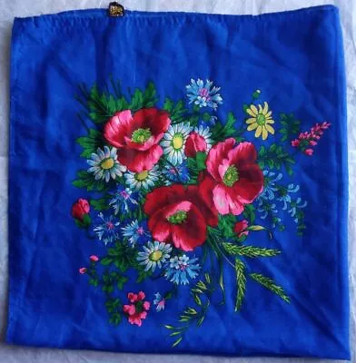 Vintage Gypsy French Scarf Blue Flowers Square 77cm/30  • $12