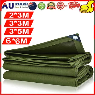 4 Sizes Heavy Duty Waterproof Canvas Tarp Tarpaulin Sun Blocked Dustproof Army • $12.95