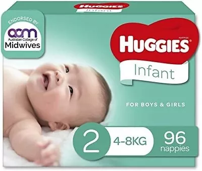 Huggies Infant Nappies Size 2 (4-8kg) 96 Count | FREE SHIPPING NEW • $59.99