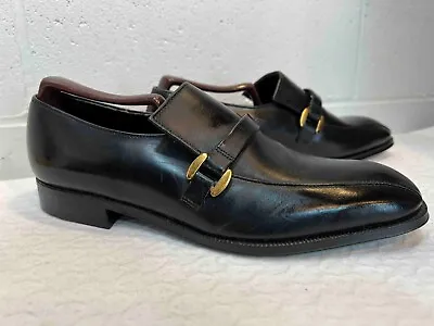 MENS 7.5 NOS Vtg 70s Dress Shoe Black Leather SlipOn Belted Loafer Sandy McGee • $29.99
