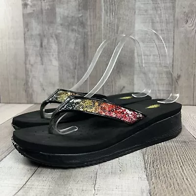 Volatile Y2K Women's Platform Sandal Flip Flop Thong Sequin Slip On Black Size 8 • $17.95