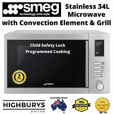 NEW Smeg 2 In 1 Microwave Oven Grill Convection 34L Stainless Steel 1000W SA34MX • $459