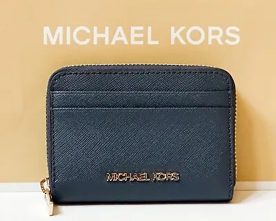 Michael Kors Jet Set Travel Md Zip Around Card Case Wallet Dark Navy • $49.80