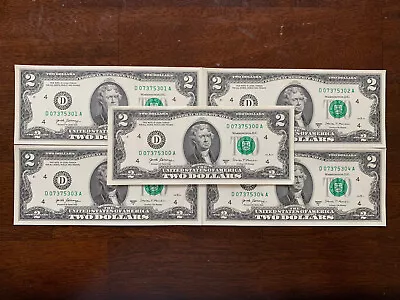 🇺🇸 5 NEW Crisp Sequential Two Dollar Bills Gem Unc $2 Notes REAL MONEY 🇺🇸 • $17.75