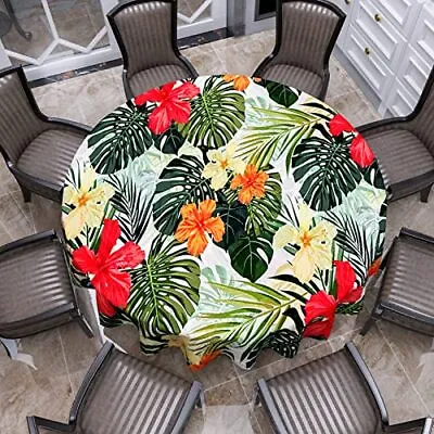 $54.25 • Buy Tropical Round Tablecloth Hawaiian Palm Tree Hibiscus Flowers Plants Tableclo...