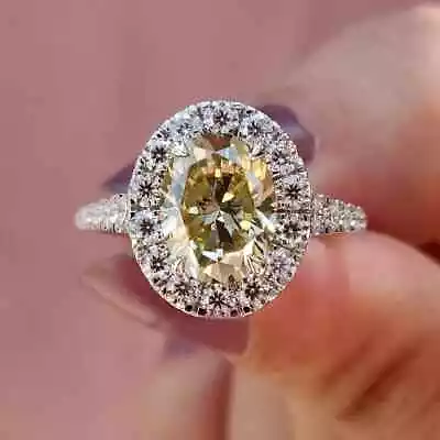 1.5 CT Oval Cut Yellow Moissanite Micro Pave Engagement 925 Sterling Silver Ring • $123.99