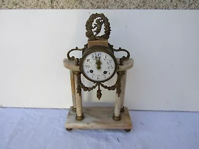 Antique Napoleon 3 Marble Portico Clock Clock Clock Clock Louis 16 Empire • $128.03