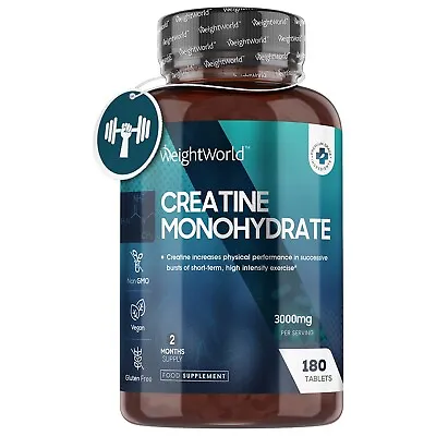 Creatine Monohydrate - 180 Tablets - 3000mg - Pre & Post Workout Energy - Vegan • £16.99